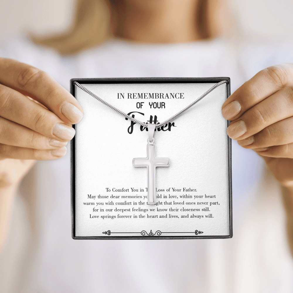Love Springs Forever Dad Memorial Gift Dad Memorial Cross Necklace Sympathy Gift Loss of Father Condolence Message Card-Express Your Love Gifts