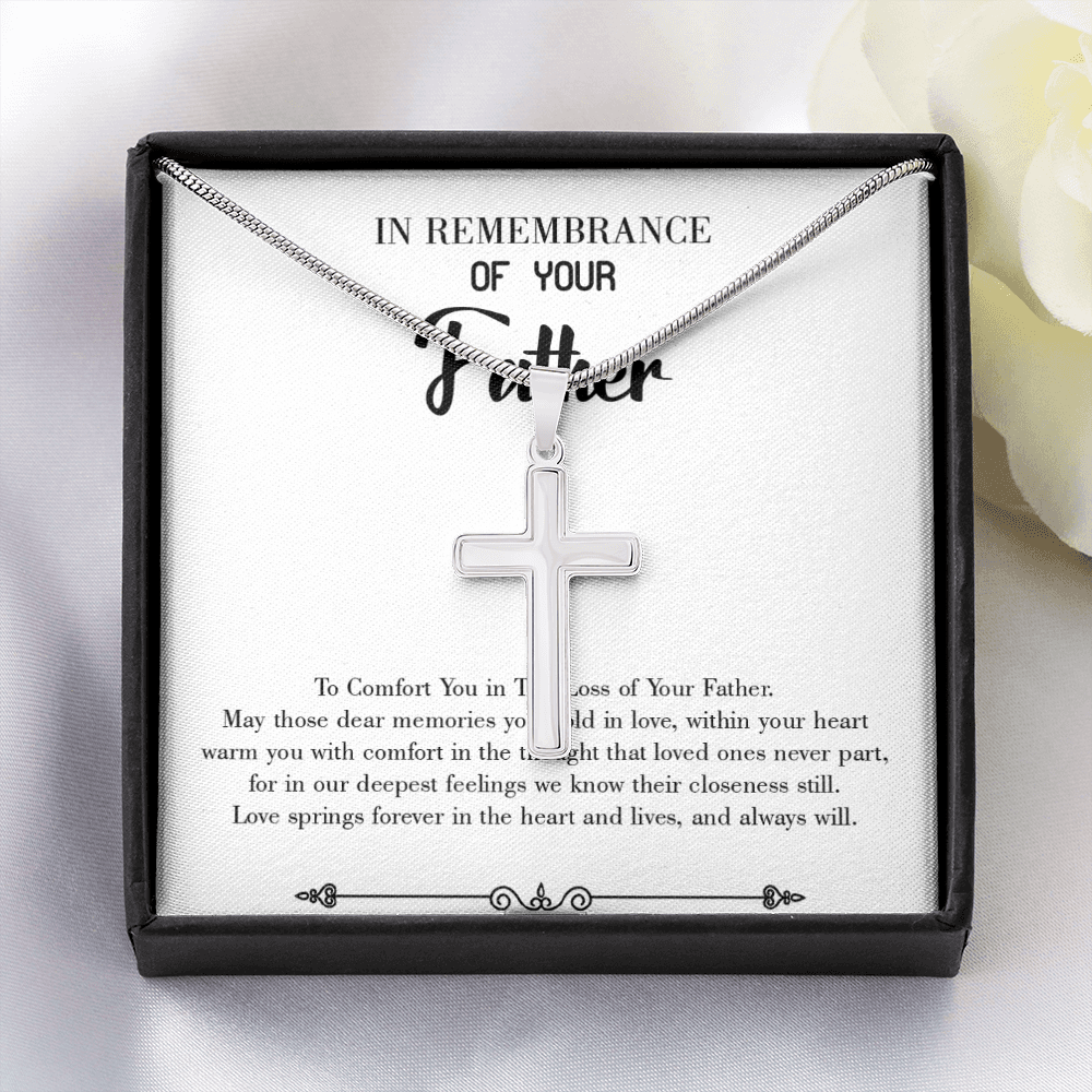 Love Springs Forever Dad Memorial Gift Dad Memorial Cross Necklace Sympathy Gift Loss of Father Condolence Message Card-Express Your Love Gifts