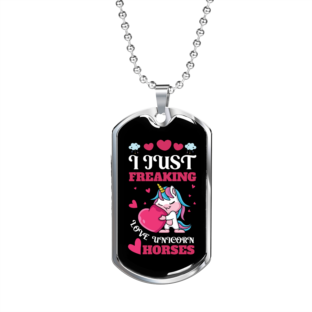Love Unicorn Horses Horse Necklace Stainless Steel or 18k Gold Dog Tag 24" Chain-Express Your Love Gifts