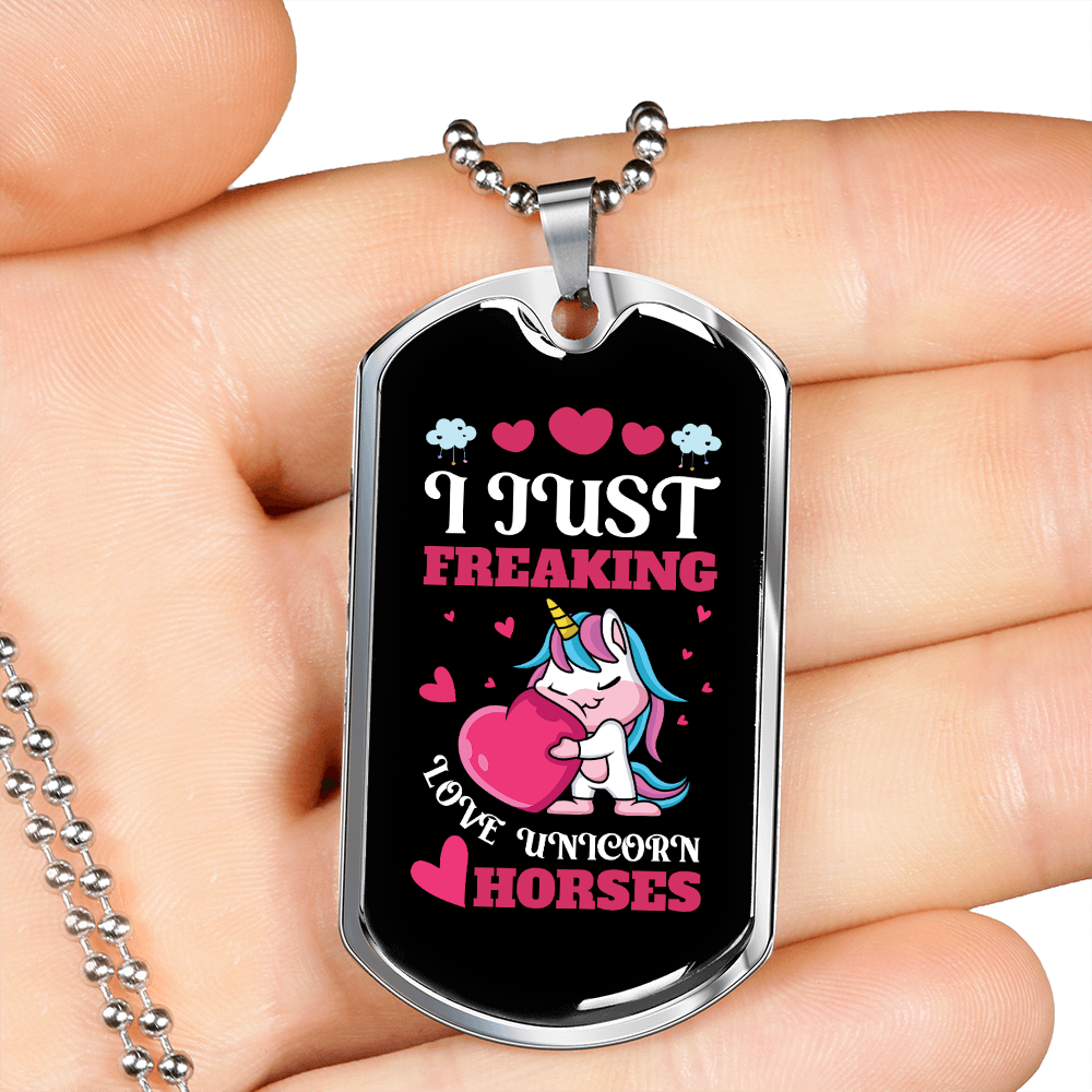 Love Unicorn Horses Horse Necklace Stainless Steel or 18k Gold Dog Tag 24" Chain-Express Your Love Gifts