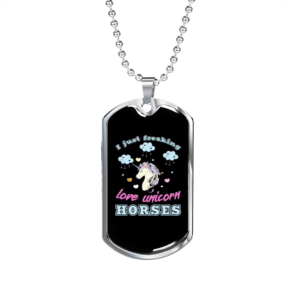 Love Unicorns Horse Necklace Stainless Steel or 18k Gold Dog Tag 24" Chain-Express Your Love Gifts