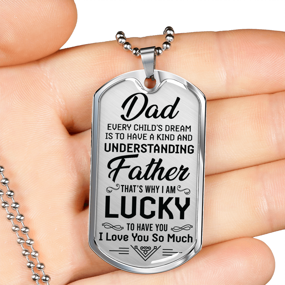 Love You Dad Necklace Stainless Steel or 18k Gold Dog Tag 24" Chain-Express Your Love Gifts