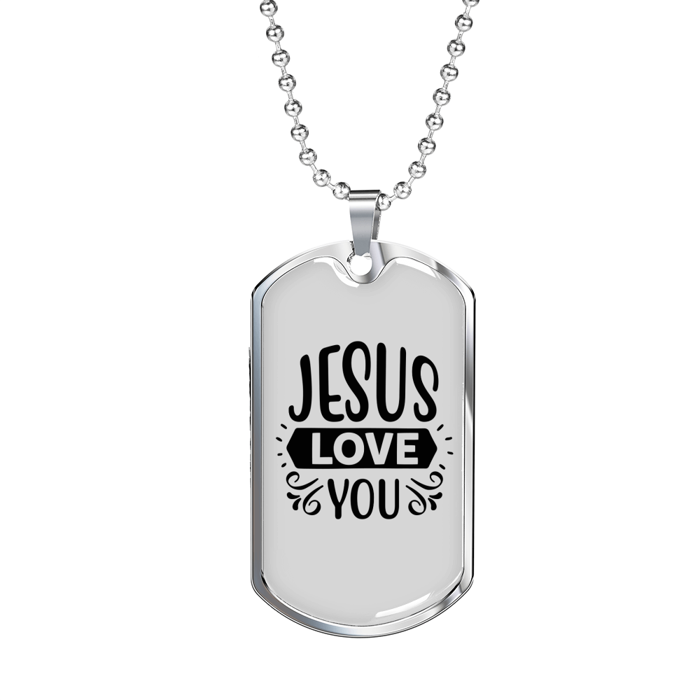 Love You Jesus Christian Necklace Stainless Steel or 18k Gold Dog Tag 24" Chain-Express Your Love Gifts