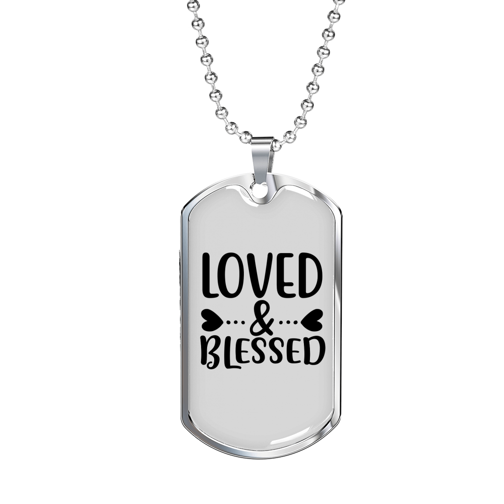 Loved And Blessed Heart Christian Necklace Stainless Steel or 18k Gold Dog Tag 24" Chain-Express Your Love Gifts