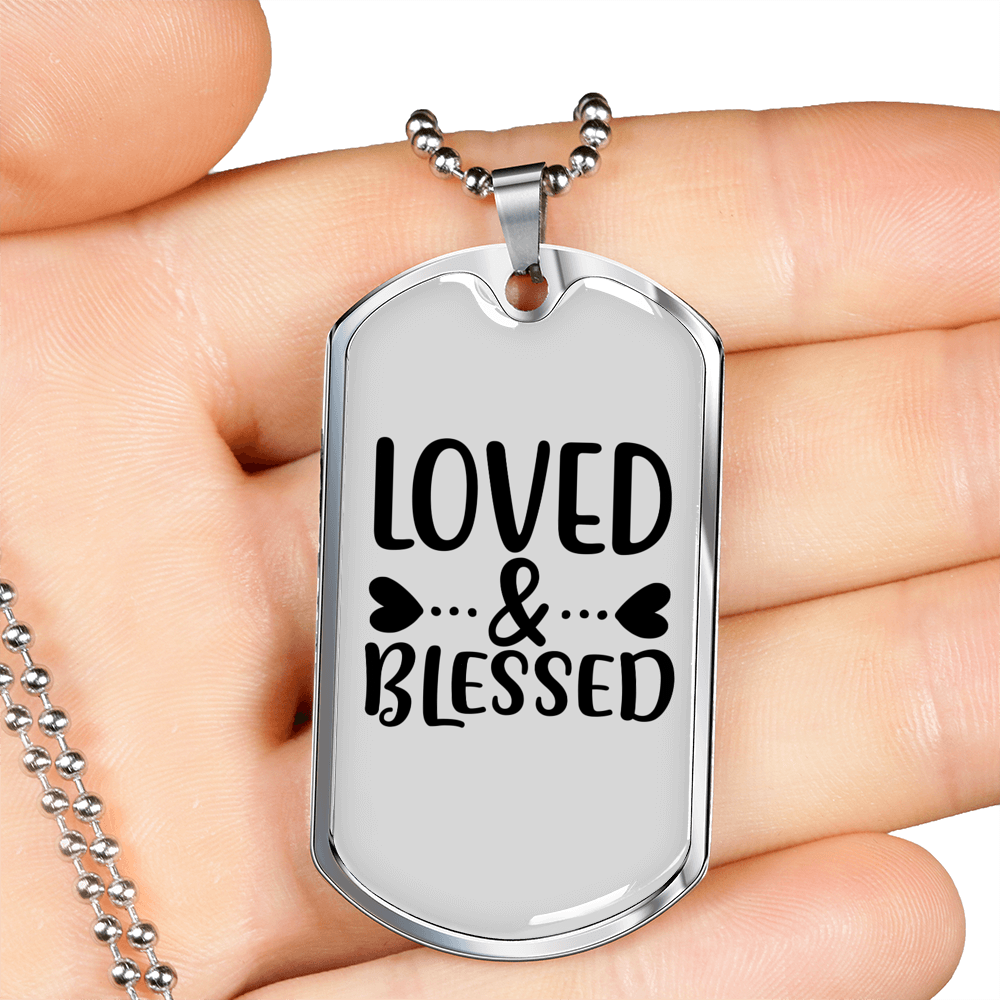 Loved And Blessed Heart Christian Necklace Stainless Steel or 18k Gold Dog Tag 24" Chain-Express Your Love Gifts