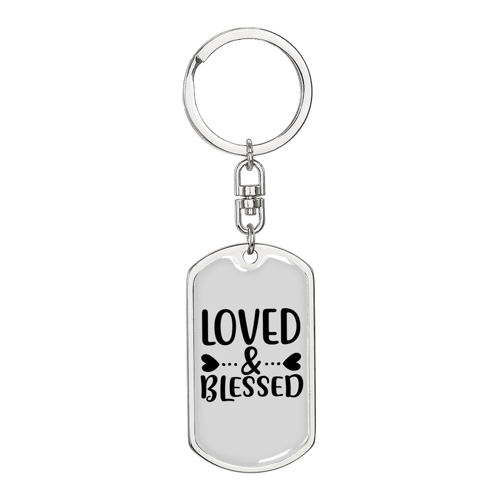 Loved And Blessed Heart Keychain Stainless Steel or 18k Gold Dog Tag Keyring-Express Your Love Gifts