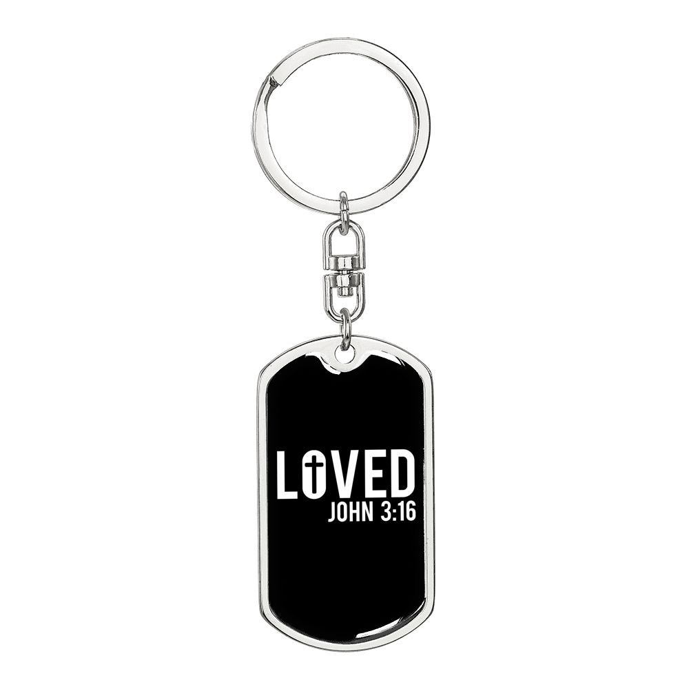 Loved John 3:16 Keychain Stainless Steel or 18k Gold Dog Tag Keyring-Express Your Love Gifts