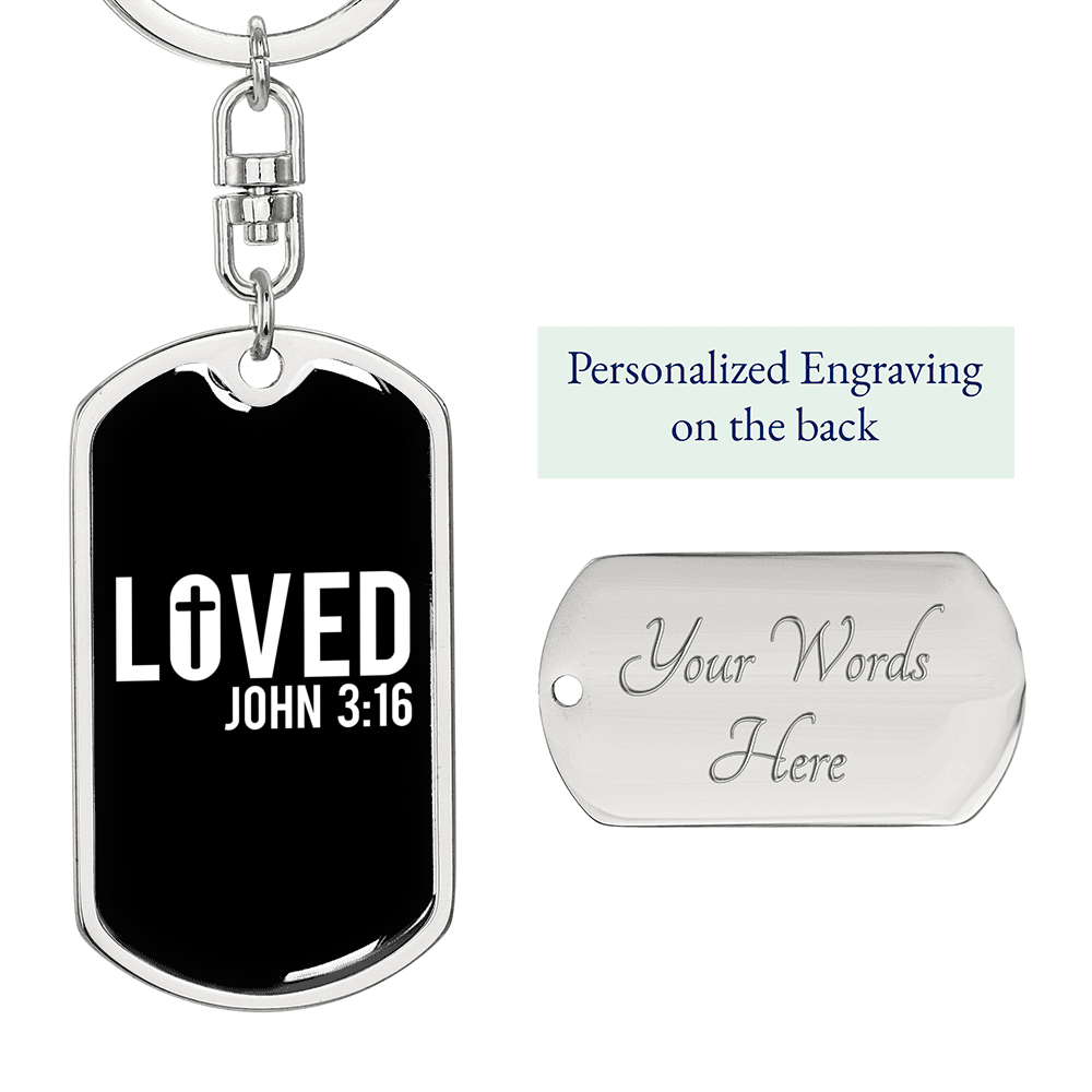 Loved John 3:16 Keychain Stainless Steel or 18k Gold Dog Tag Keyring-Express Your Love Gifts