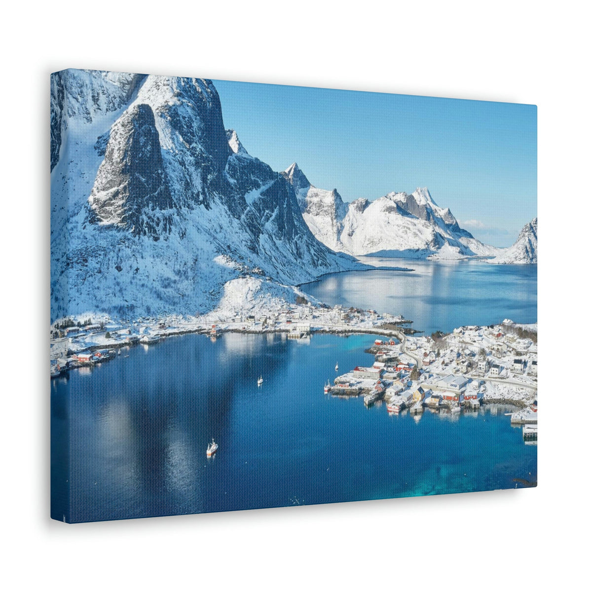 Lovely Lake Surrounded by the Mountains Scene Beautiful Incredible and Majestic Village Beauty Nature Scene Small Snowy Village Wall Art Ready to Hang Unframed-Express Your Love Gifts