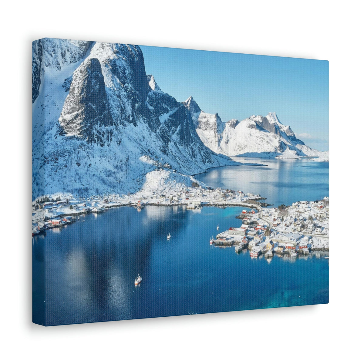 Lovely Lake Surrounded by the Mountains Scene Beautiful Incredible and Majestic Village Beauty Nature Scene Small Snowy Village Wall Art Ready to Hang Unframed-Express Your Love Gifts