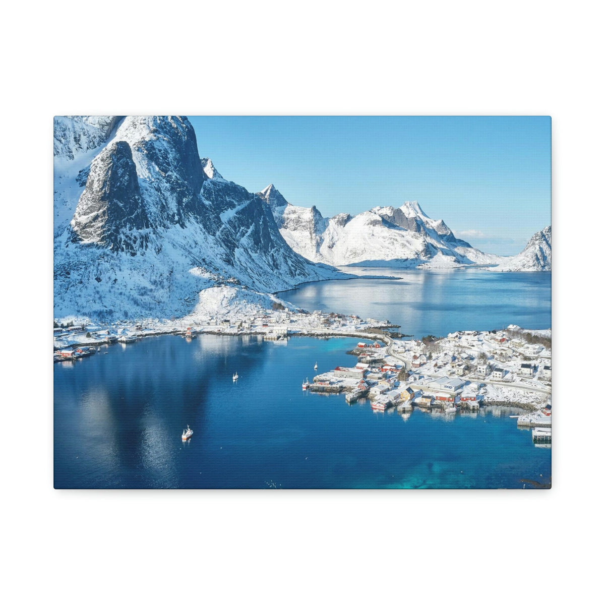 Lovely Lake Surrounded by the Mountains Scene Beautiful Incredible and Majestic Village Beauty Nature Scene Small Snowy Village Wall Art Ready to Hang Unframed-Express Your Love Gifts