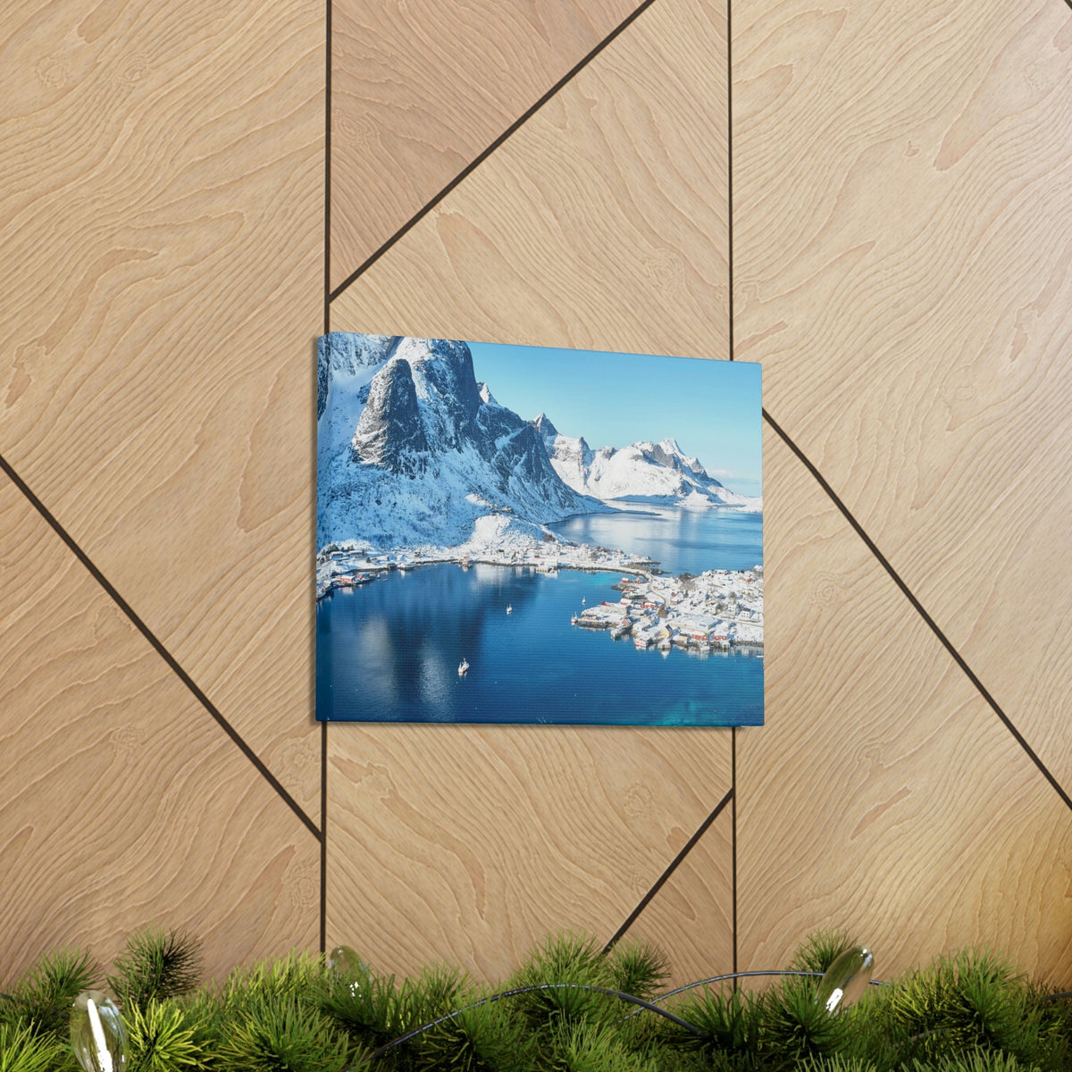 Lovely Lake Surrounded by the Mountains Scene Beautiful Incredible and Majestic Village Beauty Nature Scene Small Snowy Village Wall Art Ready to Hang Unframed-Express Your Love Gifts