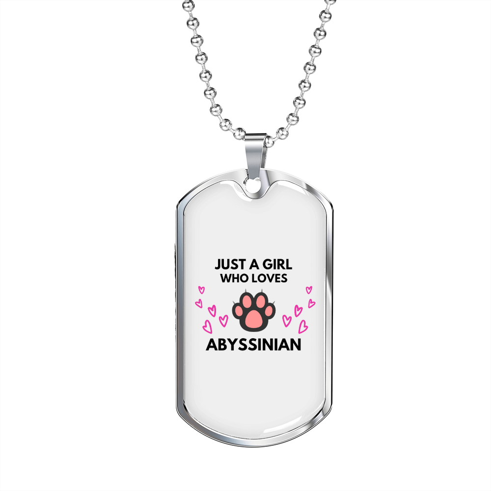Loves Abyssinian Cat Necklace Stainless Steel or 18k Gold Dog Tag 24" Chain-Express Your Love Gifts