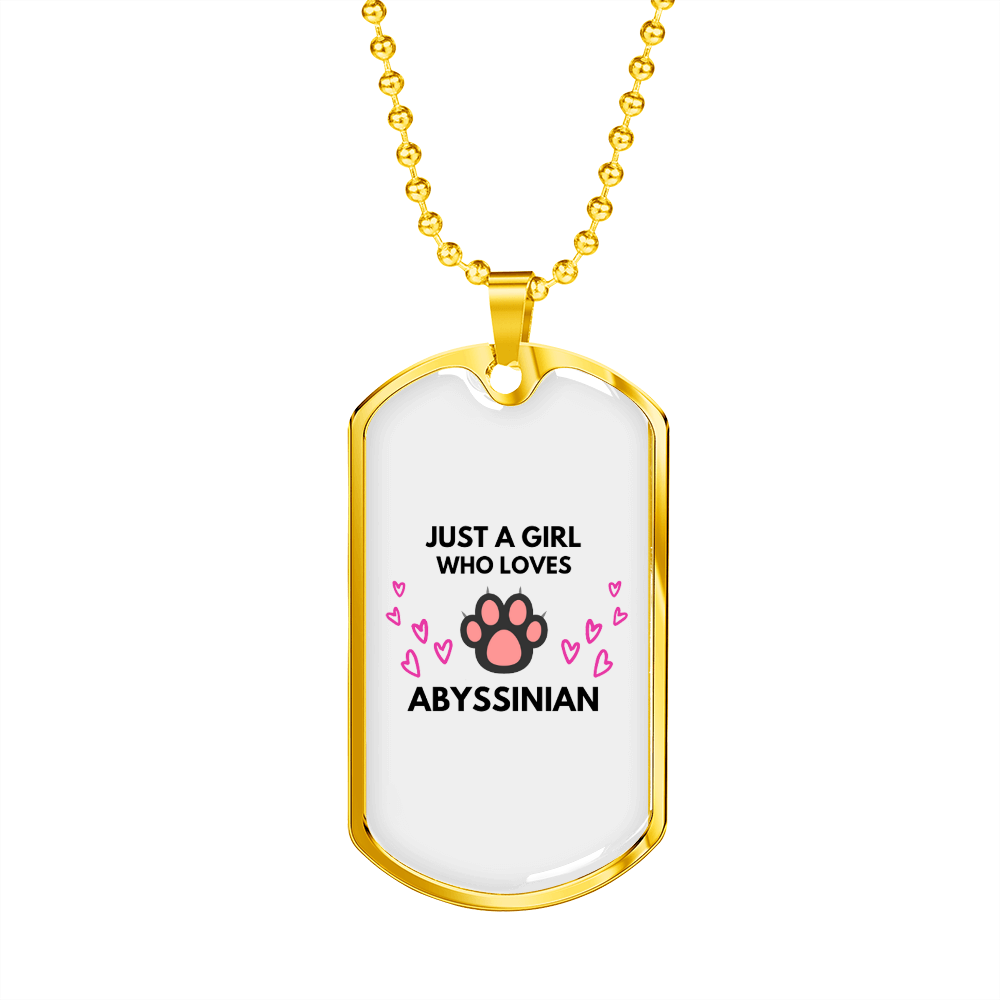 Loves Abyssinian Cat Necklace Stainless Steel or 18k Gold Dog Tag 24" Chain-Express Your Love Gifts
