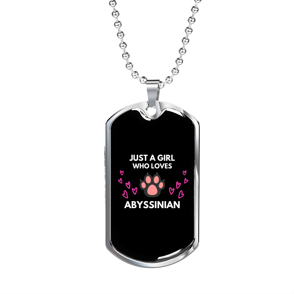 Loves Abyssinian Cat White Necklace Stainless Steel or 18k Gold Dog Tag 24" Chain-Express Your Love Gifts