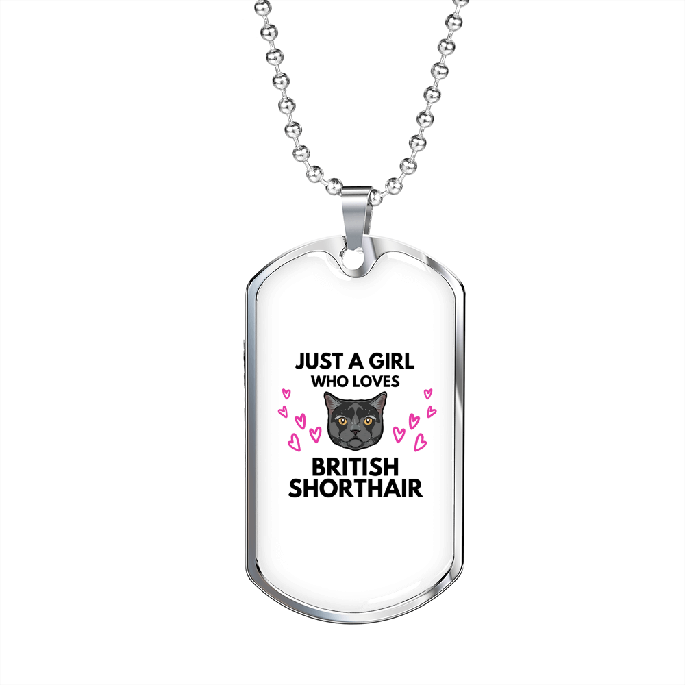Loves British Shorthair Cat Necklace Stainless Steel or 18k Gold Dog Tag 24" Chain-Express Your Love Gifts