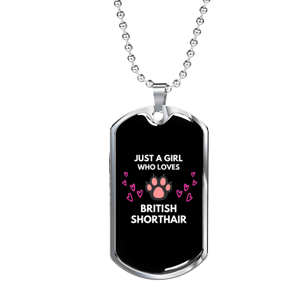 Loves British Shorthair Cats Necklace Stainless Steel or 18k Gold Dog Tag 24" Chain-Express Your Love Gifts