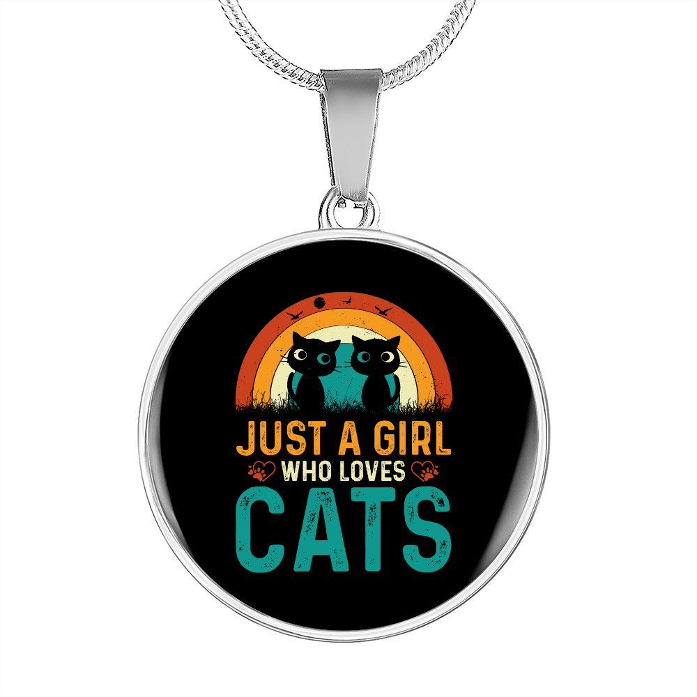 Loves Cute Cats Circle Necklace Stainless Steel or 18k Gold 18-22"-Express Your Love Gifts