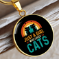 Loves Cute Cats Circle Necklace Stainless Steel or 18k Gold 18-22"-Express Your Love Gifts