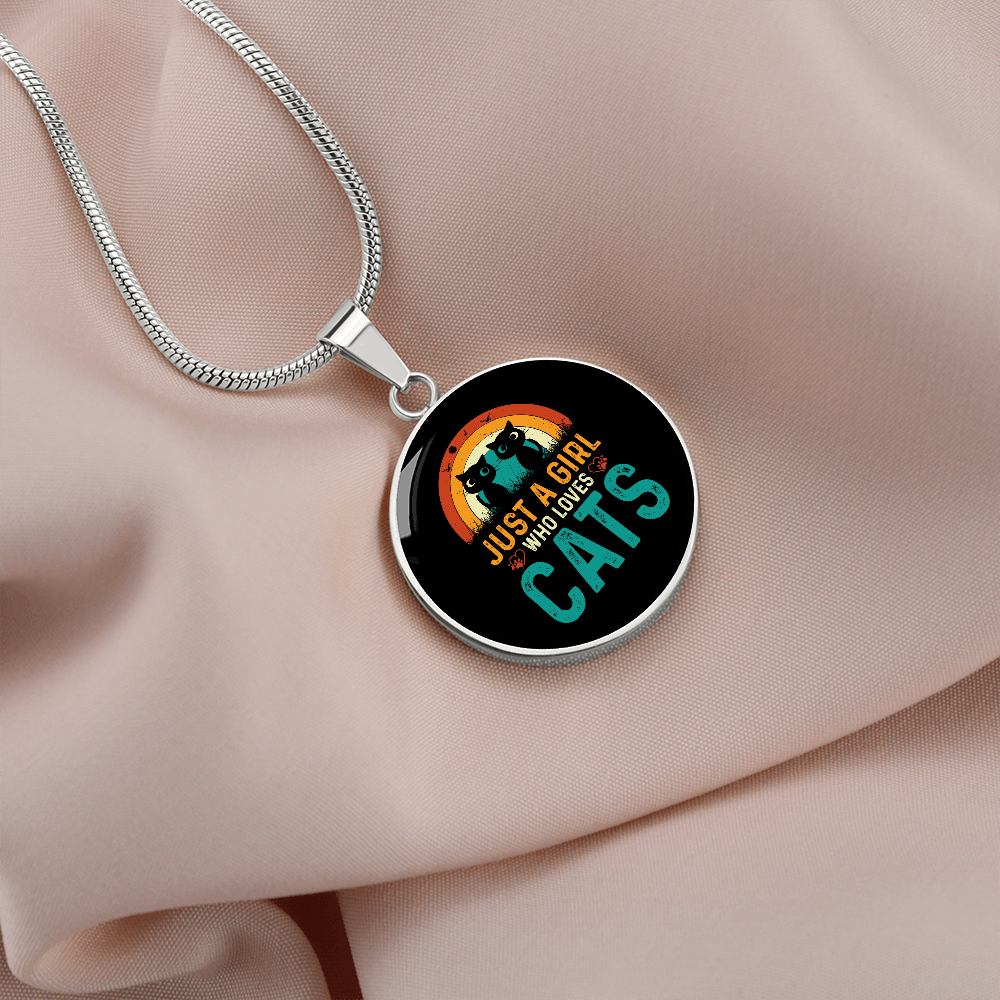 Loves Cute Cats Circle Necklace Stainless Steel or 18k Gold 18-22"-Express Your Love Gifts