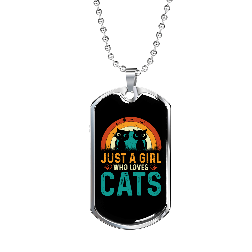 Loves Cute Cats Necklace Stainless Steel or 18k Gold Dog Tag 24" Chain-Express Your Love Gifts