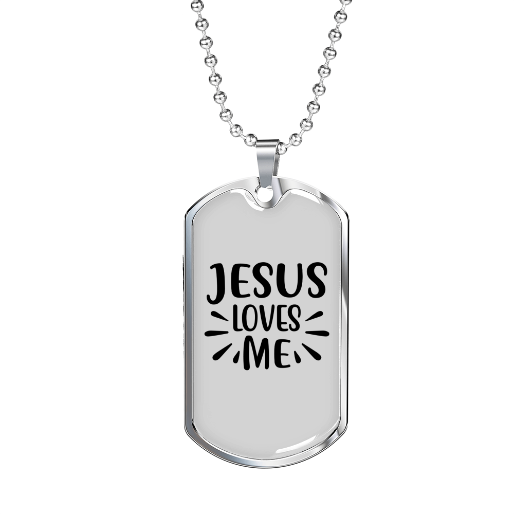 Loves Me Jesus Christian Necklace Stainless Steel or 18k Gold Dog Tag 24" Chain-Express Your Love Gifts