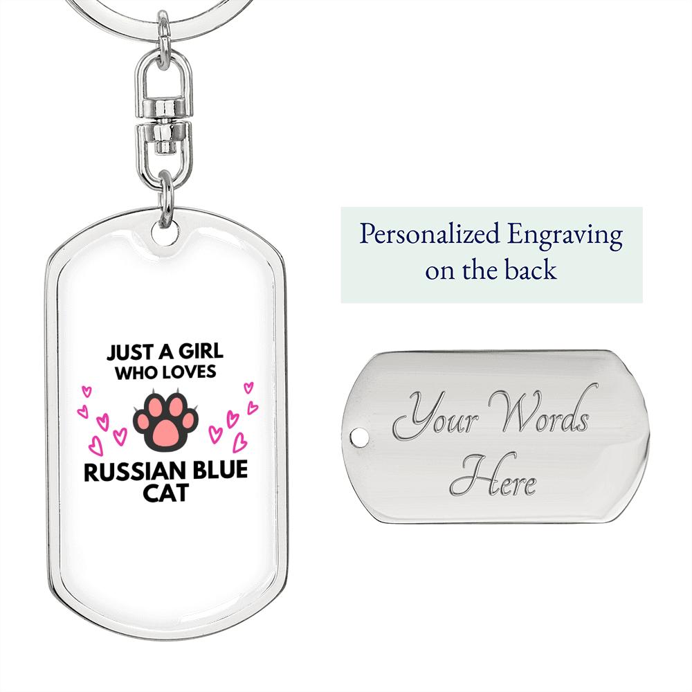 Loves Russian Blue Cat Keychain Stainless Steel or 18k Gold Dog Tag Keyring-Express Your Love Gifts