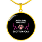 Loves Scottish Fold Cat Circle Necklace Stainless Steel or 18k Gold 18-22"-Express Your Love Gifts