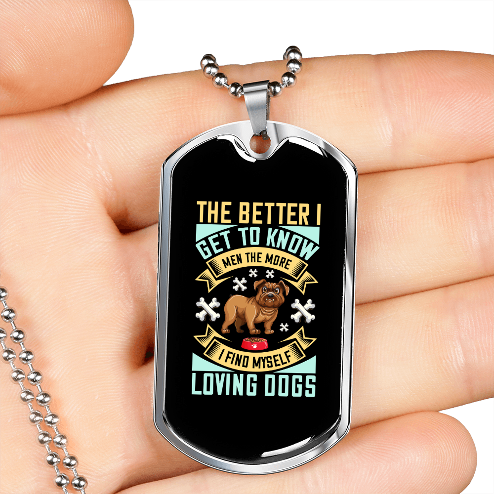 Loving Dogs Blue Necklace Stainless Steel or 18k Gold Dog Tag 24" Chain-Express Your Love Gifts