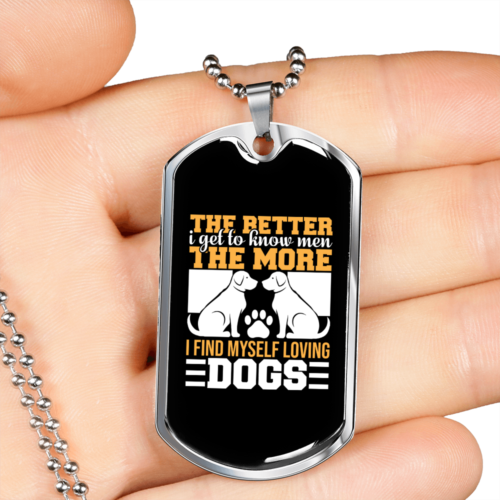 Loving Dogs White Necklace Stainless Steel or 18k Gold Dog Tag 24" Chain-Express Your Love Gifts