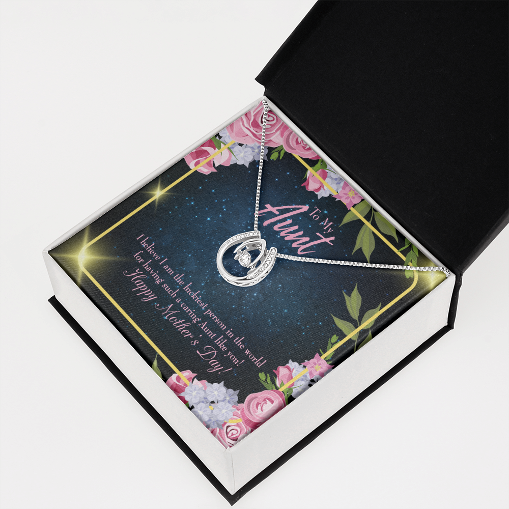 Luckiest Aunt Lucky Horseshoe Necklace Message Card 14k w CZ Crystals-Express Your Love Gifts