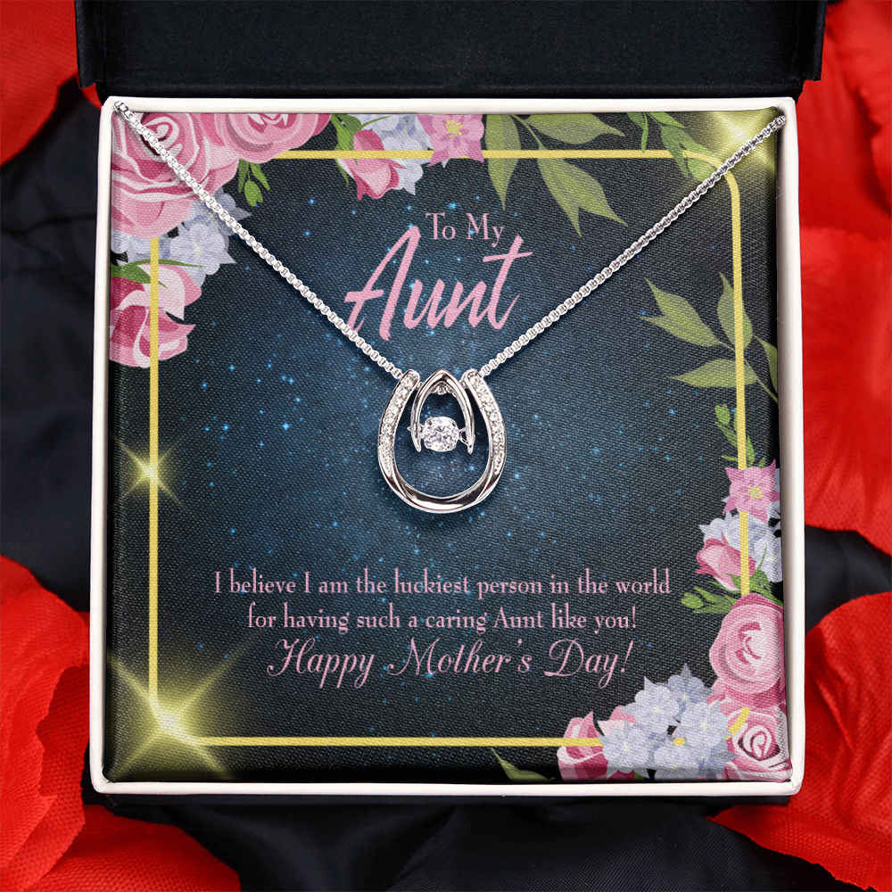 Luckiest Aunt Lucky Horseshoe Necklace Message Card 14k w CZ Crystals-Express Your Love Gifts