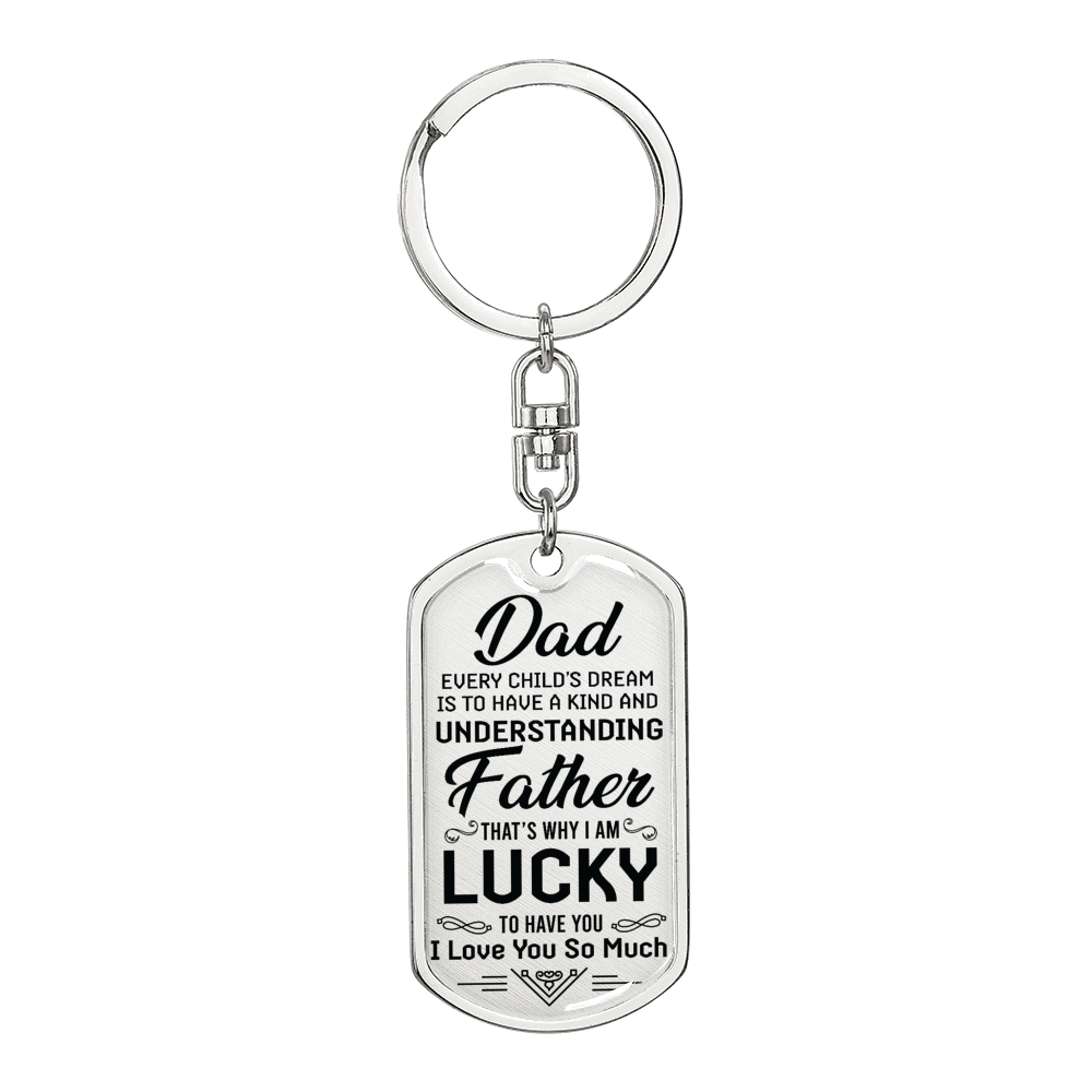Lucky Father Dad Keychain Stainless Steel or 18k Gold Dog Tag Keyring-Express Your Love Gifts