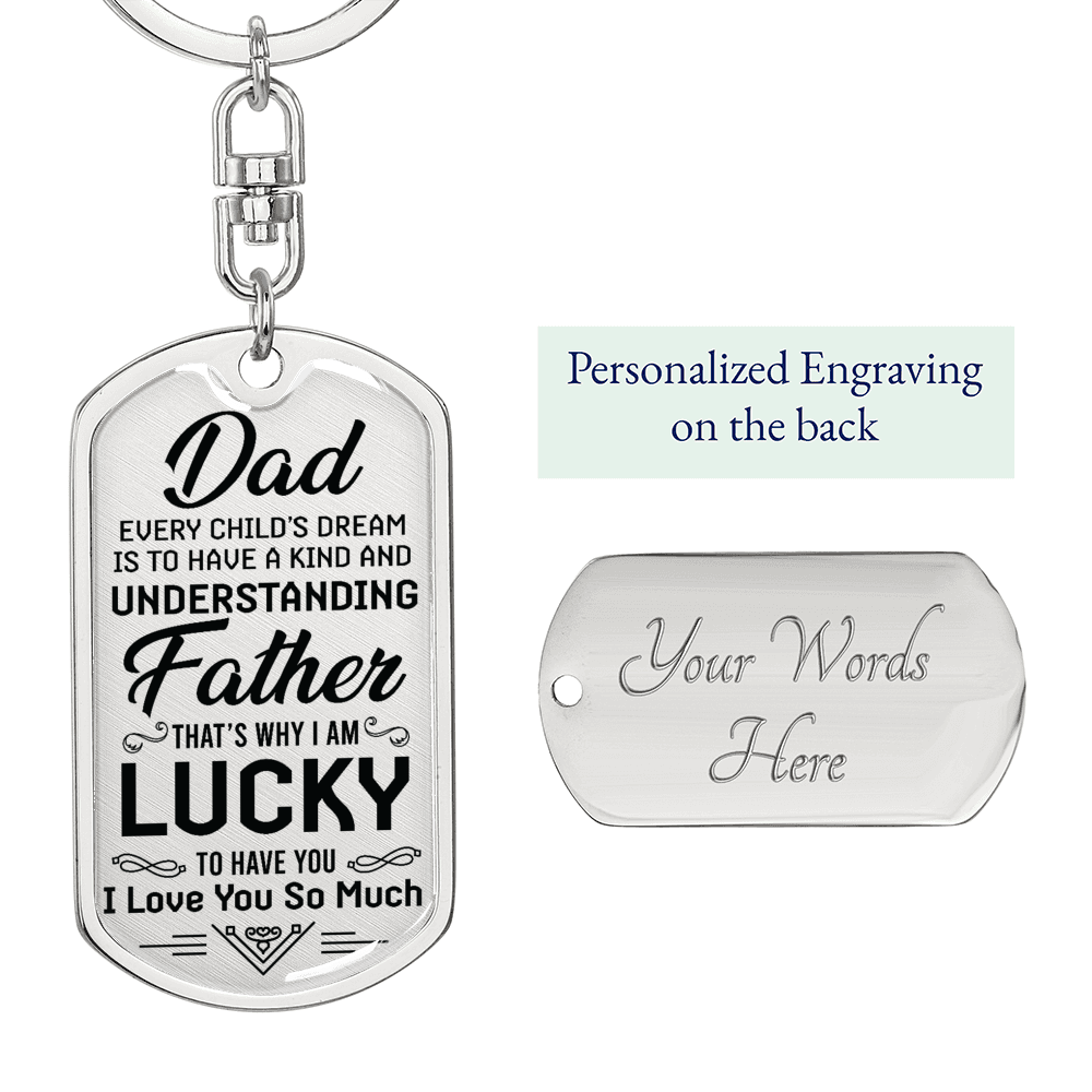 Lucky Father Dad Keychain Stainless Steel or 18k Gold Dog Tag Keyring-Express Your Love Gifts