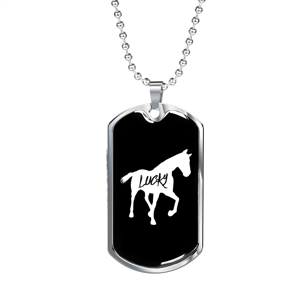 Lucky Horse Necklace Stainless Steel or 18k Gold Dog Tag 24" Chain-Express Your Love Gifts