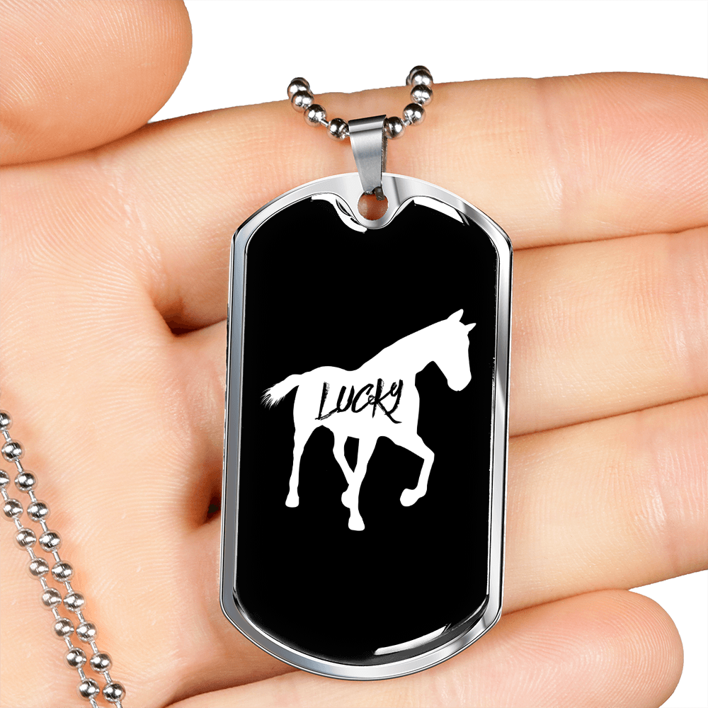 Lucky Horse Necklace Stainless Steel or 18k Gold Dog Tag 24" Chain-Express Your Love Gifts