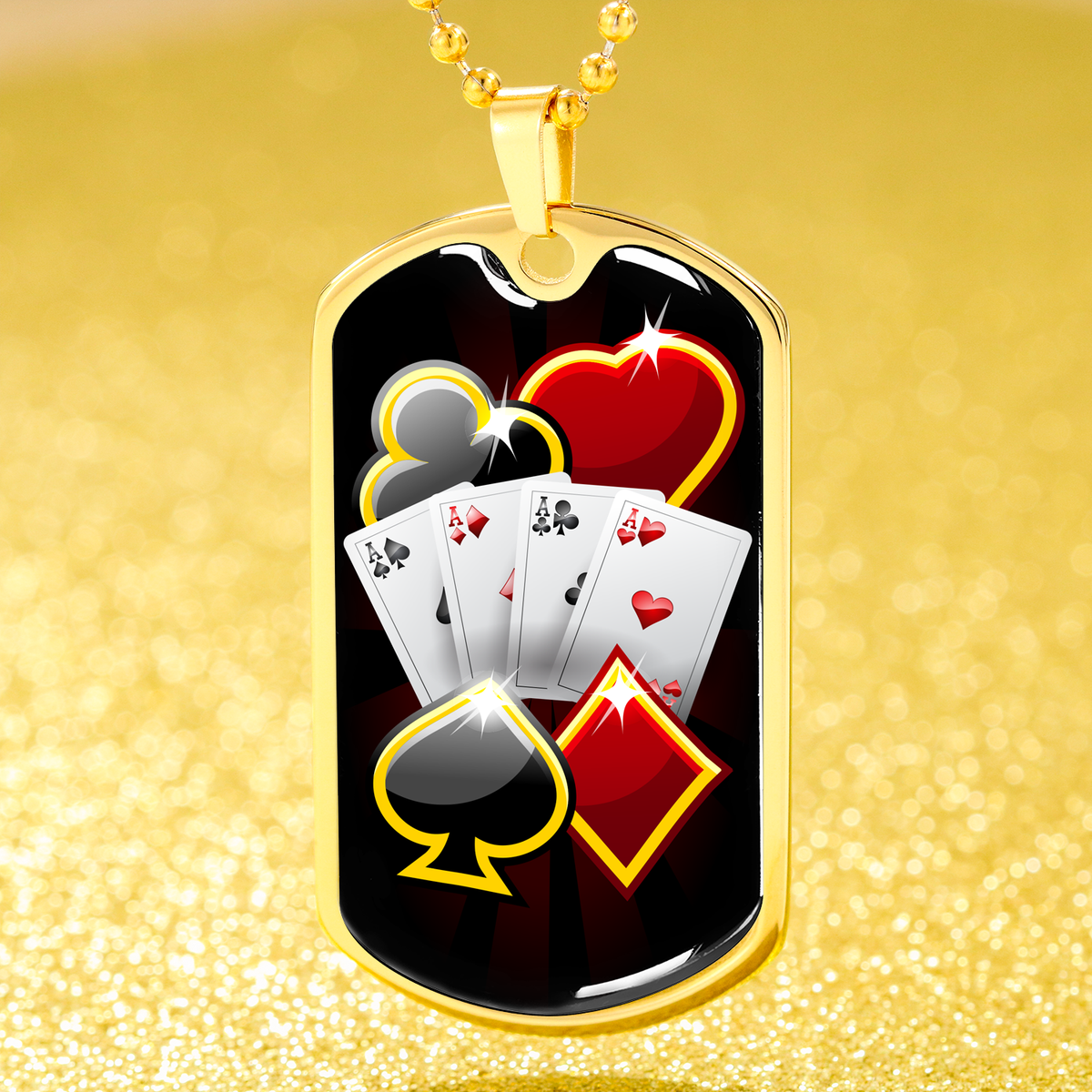 Lucky Poker Dog Tag Stainless Steel or 18k Gold 24" Chain-Express Your Love Gifts