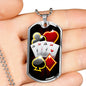 Lucky Poker Dog Tag Stainless Steel or 18k Gold 24" Chain-Express Your Love Gifts