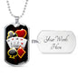 Lucky Poker Dog Tag Stainless Steel or 18k Gold 24" Chain-Express Your Love Gifts