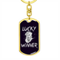Lucky Winner Gambler Keychain Stainless Steel or 18k Gold Dog Tag Keyring-Express Your Love Gifts