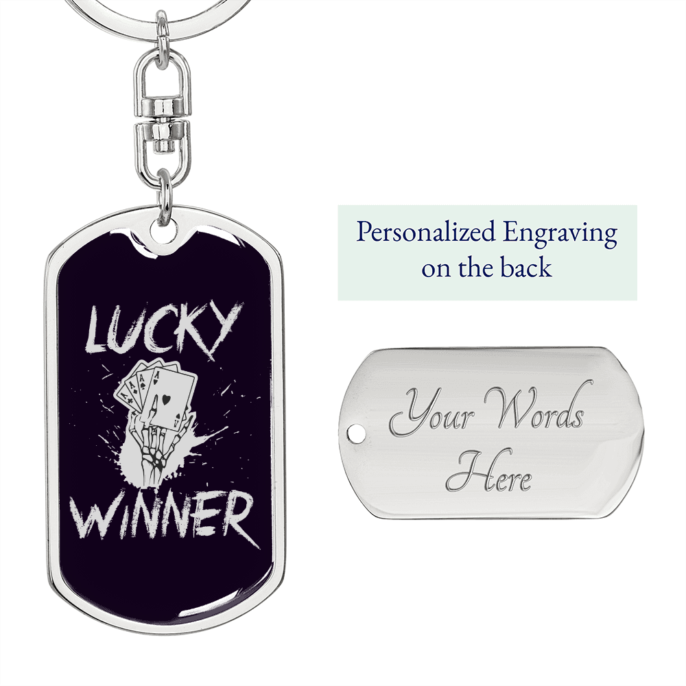 Lucky Winner Gambler Keychain Stainless Steel or 18k Gold Dog Tag Keyring-Express Your Love Gifts