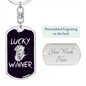 Lucky Winner Gambler Keychain Stainless Steel or 18k Gold Dog Tag Keyring-Express Your Love Gifts