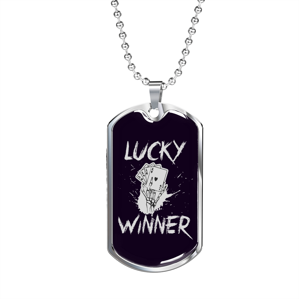 Lucky Winner Gambler Necklace Stainless Steel or 18k Gold Dog Tag 24" Chain-Express Your Love Gifts