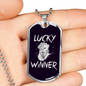Lucky Winner Gambler Necklace Stainless Steel or 18k Gold Dog Tag 24" Chain-Express Your Love Gifts