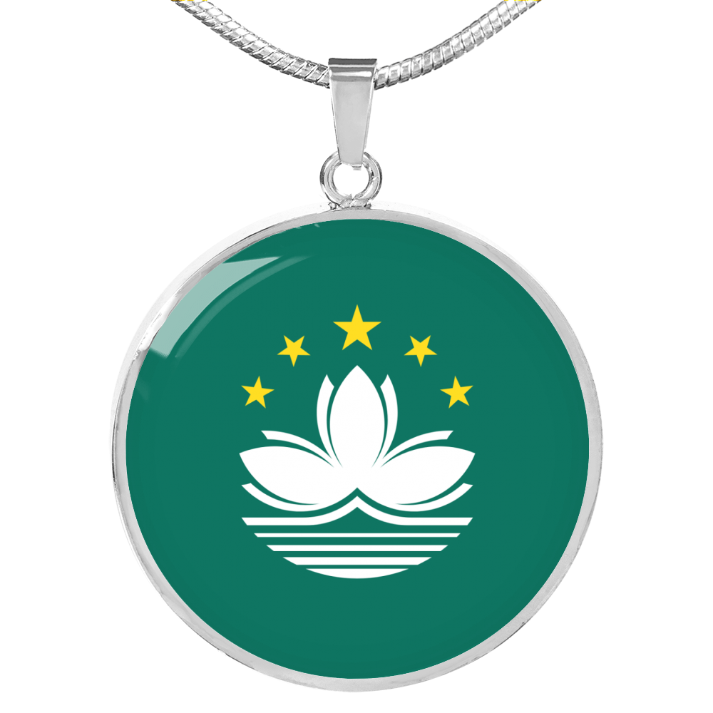 Macau Flag Necklace Circle Pendant Stainless Steel or 18k Gold 18-22"-Express Your Love Gifts