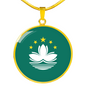 Macau Flag Necklace Circle Pendant Stainless Steel or 18k Gold 18-22"-Express Your Love Gifts