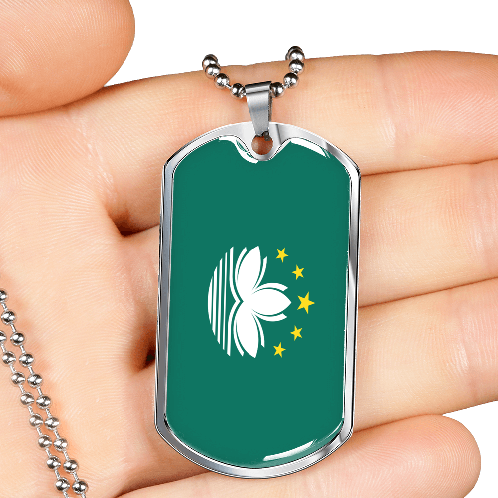 Macau Flag Necklace Stainless Steel or 18k Gold Dog Tag 24" Chain-Express Your Love Gifts