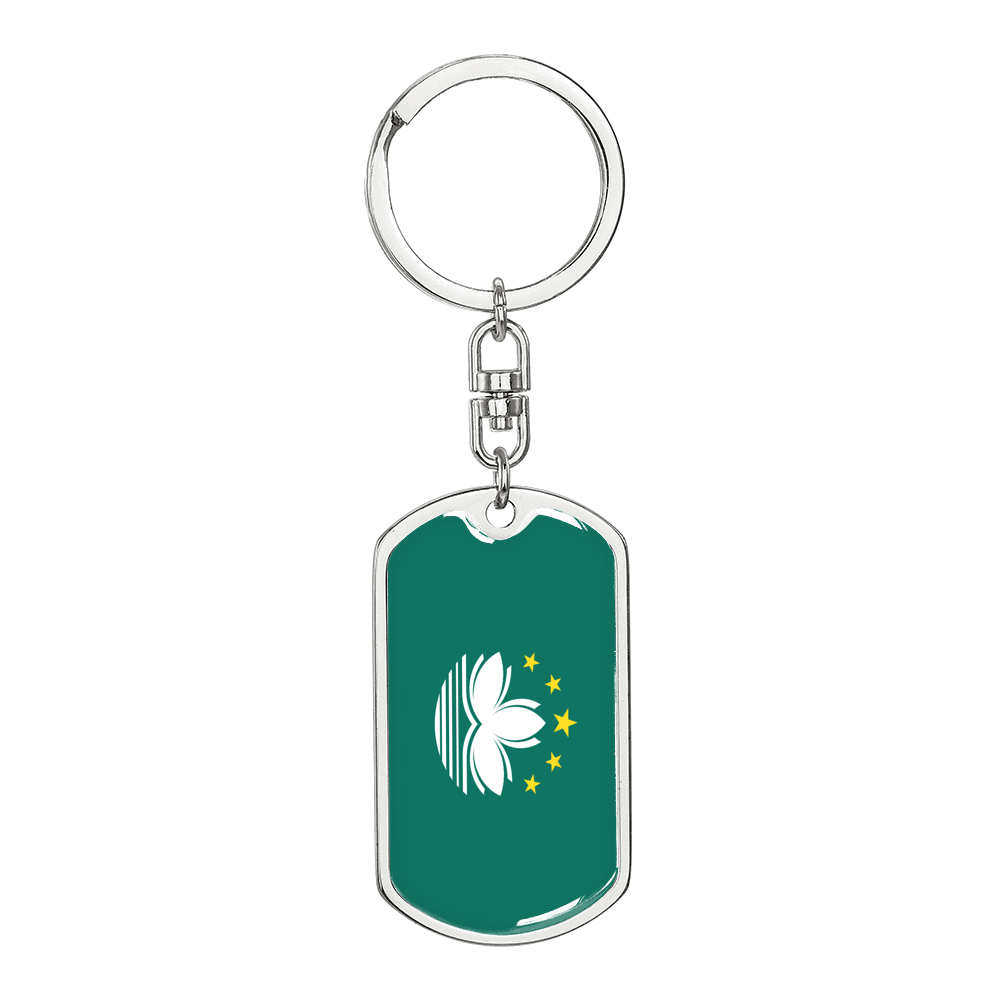 Macau Flag Swivel Keychain Dog Tag Stainless Steel or 18k Gold-Express Your Love Gifts