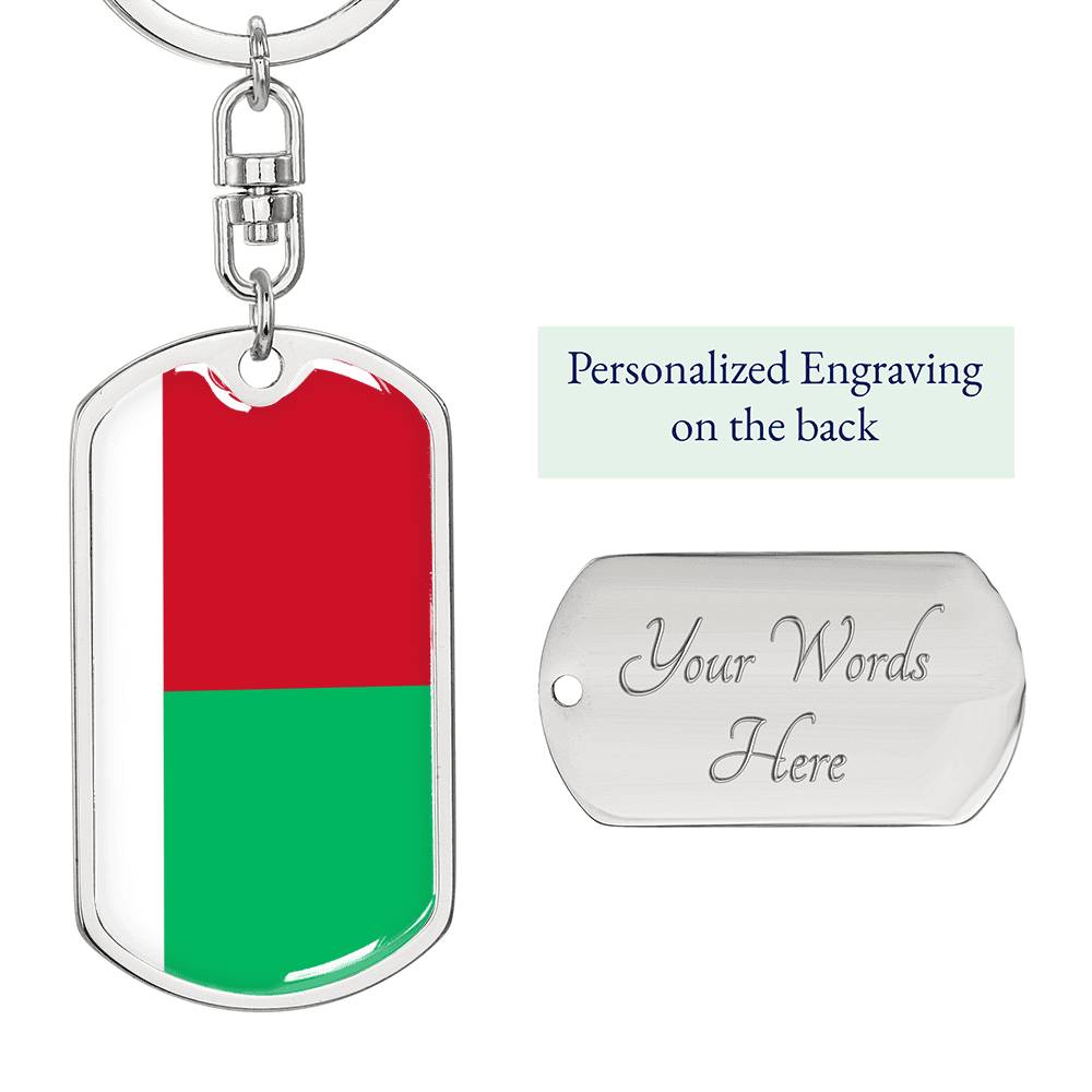 Madagascar Flag Keychain Dog Tag Stainless Steel or 18k Gold-Express Your Love Gifts