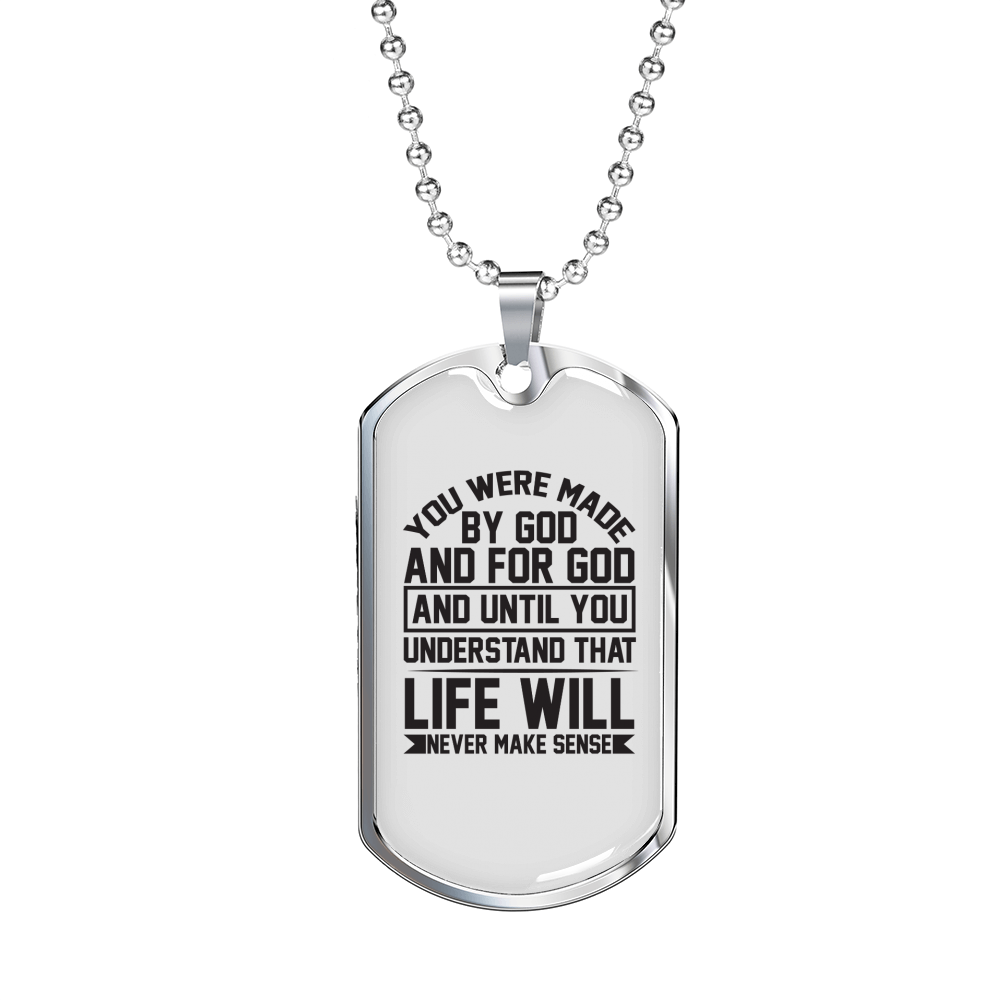 Made For God Christian Necklace Stainless Steel or 18k Gold Dog Tag 24" Chain-Express Your Love Gifts